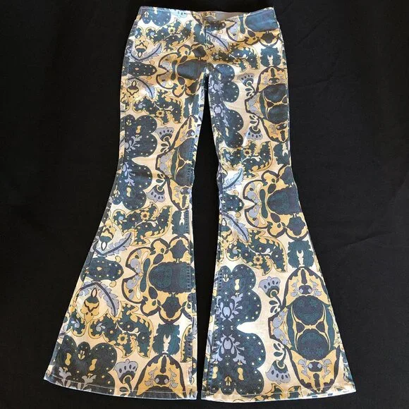 Free People Penny Pull-On Printed Flare Jeans Sz 31
